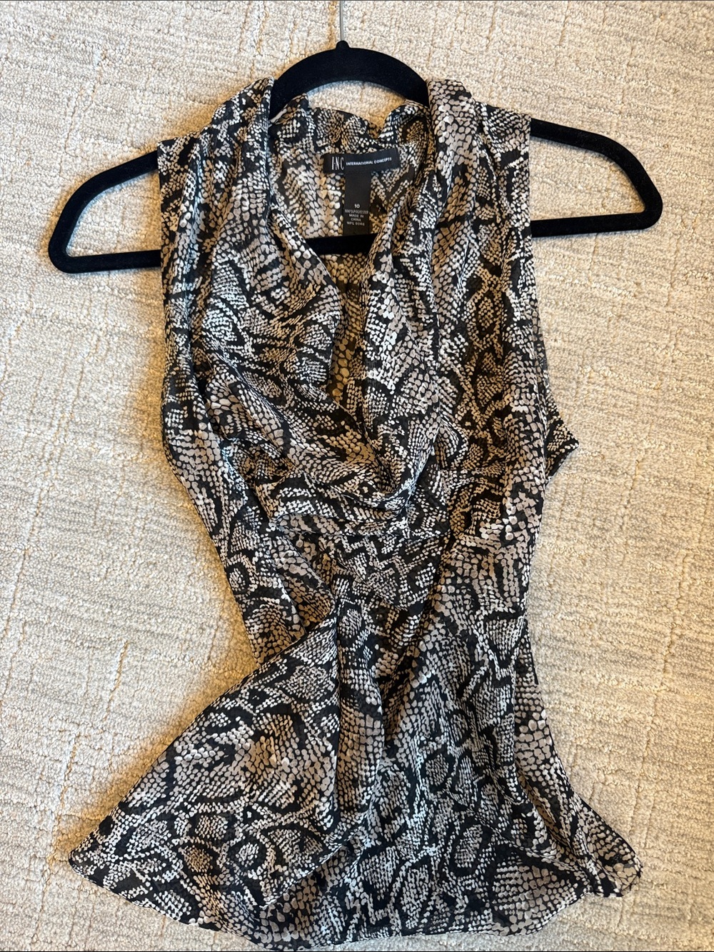 INC International Concepts Black & White Snake Print Draped Cowl Tank